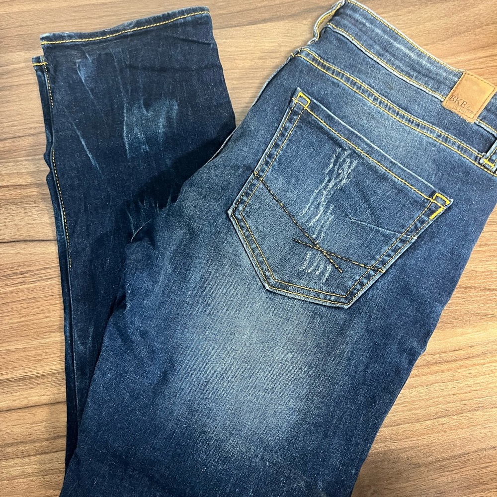 BKE Blue Ankle Cropped Jeans with Distressed Details